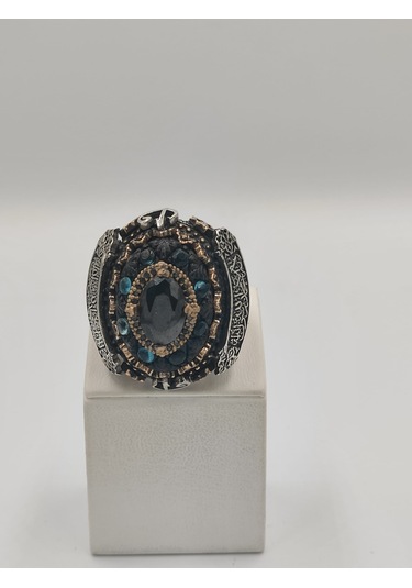 Siyah Kehribar Taşlı Çiçekli Diliriş Eseri 925 Ayar 26 Mm Erkek Y