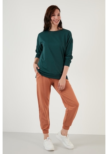 Lela Pamuklu Regular Fit Bisiklet Yaka Basic Bayan Sweat 5863569 Nefti