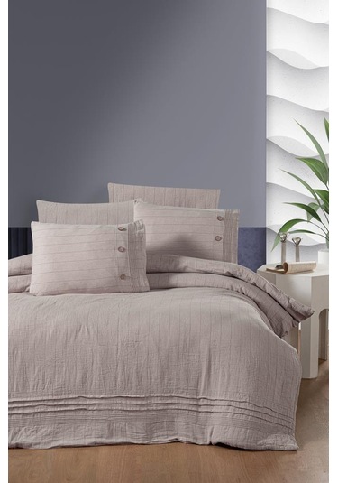 Linen Çift Kişilik Nevresim Takımı Pudra Pudra