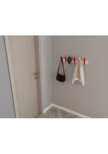 Hepsi3boyutlu Modern Duvar & Kapı Kanca Askılık - 6 Adet Kırmızı Kanca Askılık - Model No : 4 Kırmızı