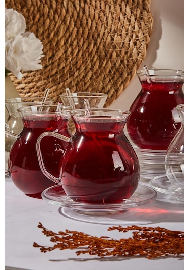 Keyf-i Ala 18 Parça Cam Tabaklı 200 Ml Borosilikat Çay Seti