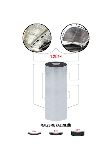9 Mm X 60 Cm X 5 Mt Oto Yalıtım Malzemesi - Folyolu Isı Ses Yalıtım Süngeri - Alüminyum Takviyeli