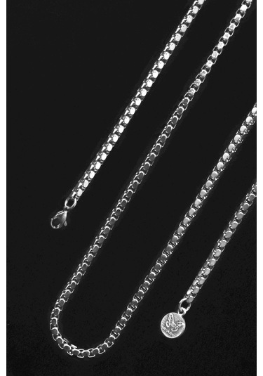 Labalaba Erkek Gri Örme Model Çelik Zincir Kolye Gümüş
