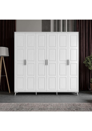 Guneystore Safir 6 Kapaklı Komple Mdf Beyaz Gardırop