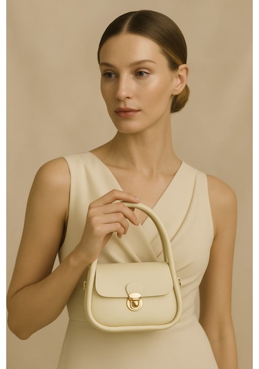 Saphira Arcana Krem Kilit Detaylı El Ve Omuz Çantası Krem