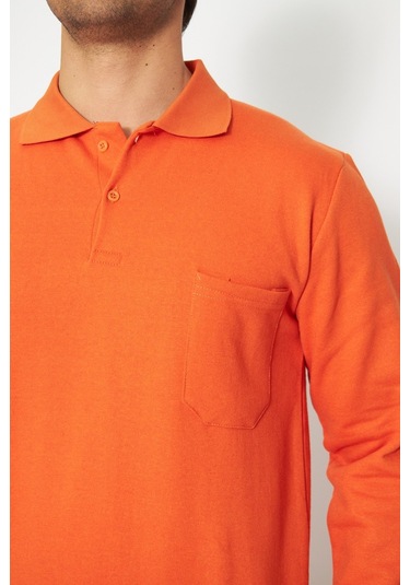 Orange Safety Turuncu Polo Yaka Uzun Kol Sweat T-shirt Kışlık