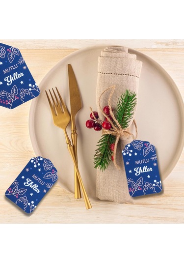 Yılbaşı Mutlu Yıllar Yazılı Hediye Etiketi, Çiçek Temalı Yeniyıl