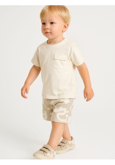Erkek Bebek Kamuflaj Desenli Cepli Şort-15857 Bej
