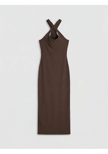 LC Waikiki Kahverengi Halter Yaka Bodycon Elbise