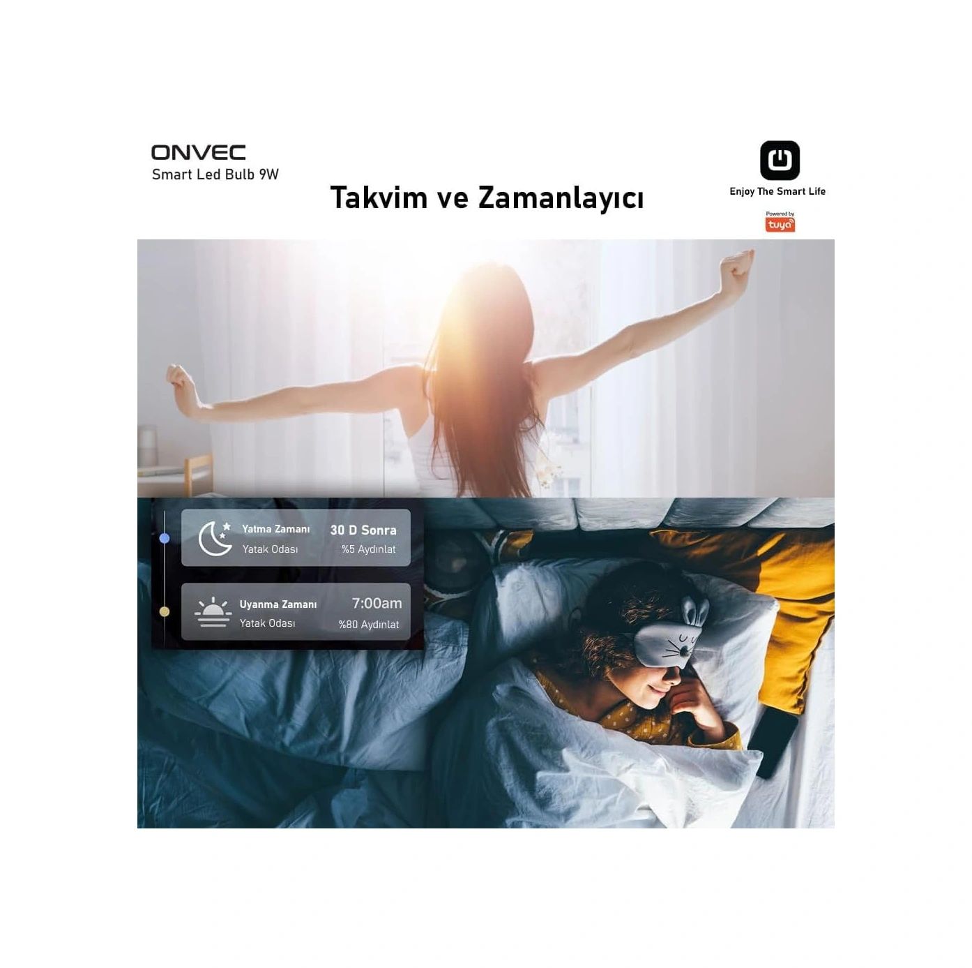 Konesam Onvec 2gen Tuya 9w Akıllı Ampul, Wifi+bluetooth Desteğiyle Rgb Renk Ve Parlaklık Ayarlamalı, 806 Lumens, 200-240v, 20.000 Saat Ömür 1 Adet Beyaz