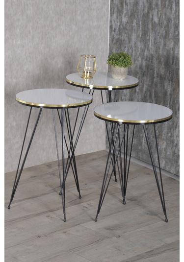 Zigon Sehpa Siyah Tel Ayak Çift Altın Beyaz