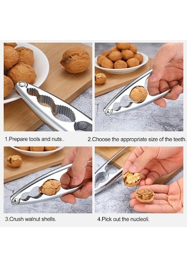 Fındıkkıran Zahmetsizce Çatlak Fındık Ergonomik Saplı Paslanmaya Dayanıklı Dişli Klip Toka Kaymaz Paslanmaz Çelik Ceviz Kraker Aracı Gümüş