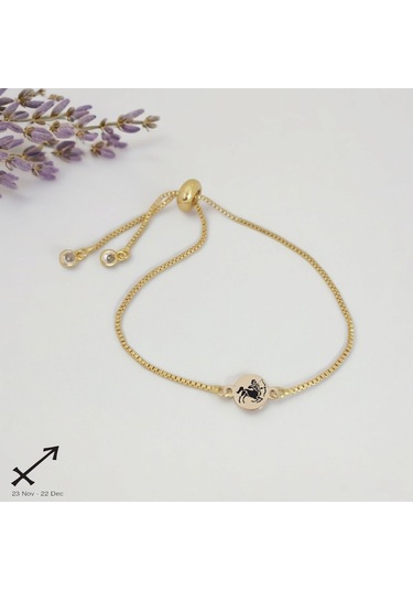 Archin Yay Burçları İçin 14 Ayar Altın Plakalı Yuvarlak Motifli Zincirli Hediye Bileklik-417burç Yay