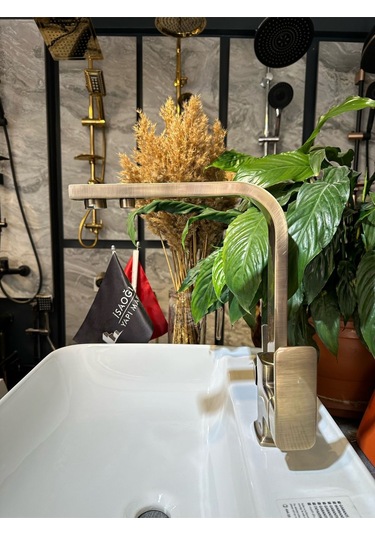 İsaoğlu Yapı Antik Gold Mutfak Bataryası Arıtmalı Evye Musluğu Kare Premium Armatür Gold