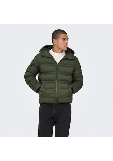 Only&sons Union Seamless Life Puffer Erkek Haki Kapüşonlu Mont Haki