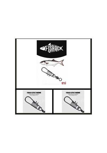 Uyguna-yakala No: 4 12 Adet Fishack Paslanmaz Klipsli Fırdöndü Füme-rdn.043