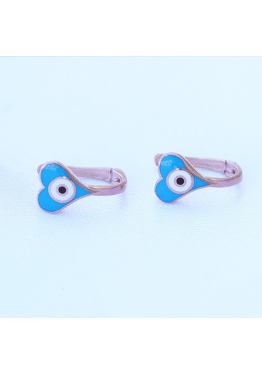 Mavi Kalpli Mine İşli Rose Gold Kaplama Gümüş Çocuk Küpesi Gümüş