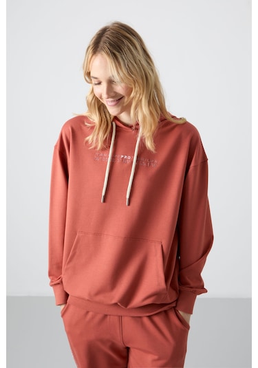 Tommy Life Tarçın Kapüşonlu Kanguru Cep Oversize Lastik Paça Kadın Eşofman Takımı - 95288 Tarçın