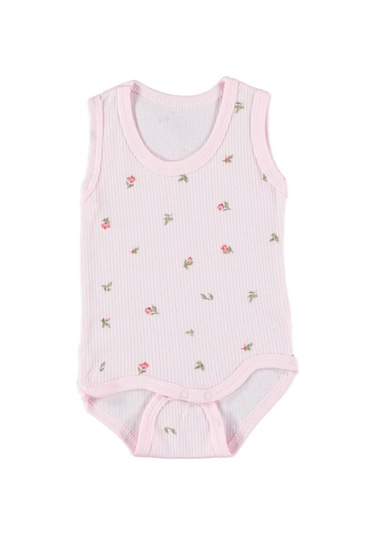 Çiçek Baskılı %100 Pamuklu Kız Bebek Zıbın Body Pembe