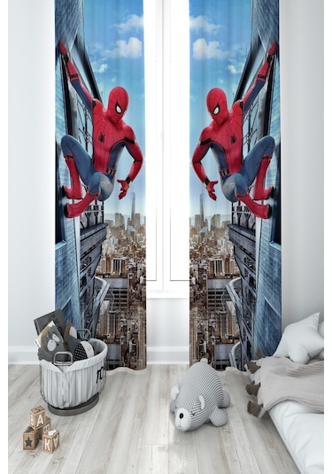 Mekta Home Bebek Ve Çocuk Odası Spider-man Desenli 2 Kanat Fon Perde