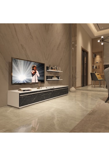 Decoraktiv Eko 4 Mdf Std Tv Ünitesi Tv Sehpası Beyaz - Siyah Mermer