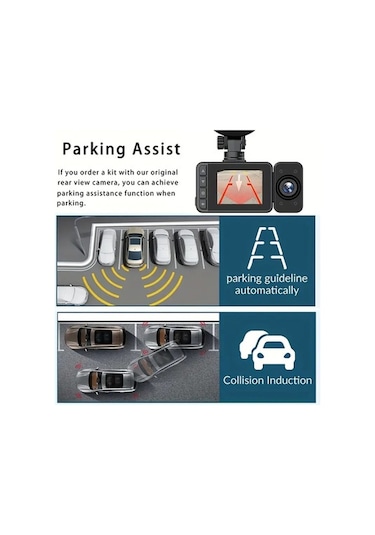 Novahub 1080p Araba Dvr Dash Kamera - 3 Lensli Sürüş Kaydedici - Gece Görüşü - Park İzleme - Çarpışma Kilitleme - Döngü Kaydı - Geri Vites Görüntüsü