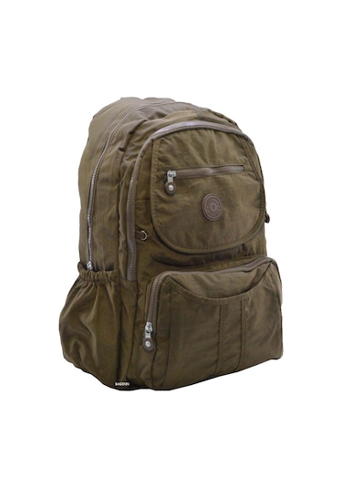 Klinkır Bayan Sırt Çantası Çok Cepli Yağmura Dayanıklı Hafif Kumaş Yeşil Renk Okul Çantası Kahverengi