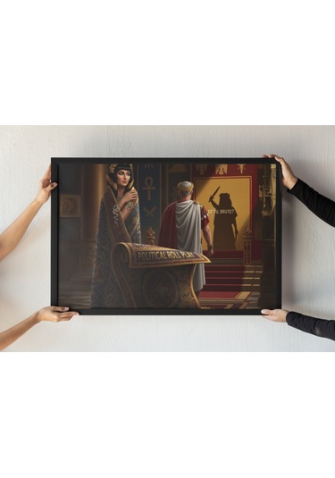 Cleopatra Ve Caesar Çerçeveli Tablo Roma Ve Mısır Tarihi Politik Entrika Durvar Dekoru 30x42 Cm