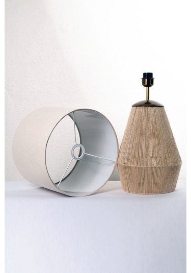 Buldan Bezi Başlıklı El Yapımı Jüt Abajur Koyu Krem