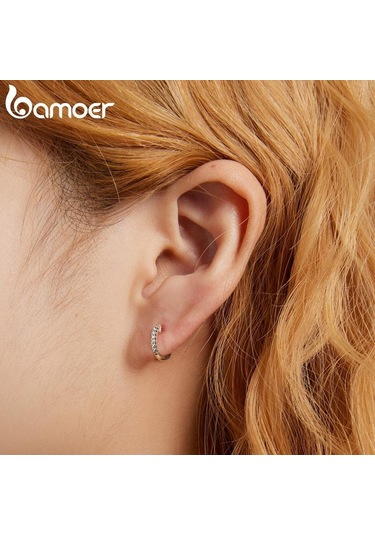 Gümüş Bamoer Hakiki 925 Ayar Gümüş Yuvarlak Daire Halka Küpeler Kadınlar İçin Altın Renk Küpe Ayar Gümüş Takı Hediye L