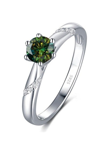 Yeşil Bague Ringen Gerçek 1.0 Karat Mozanit Pırlanta Yüzük Kadınlar Için Güzel Takı 925 Ayar Gümüş Nişan Düğün Bayan Anillo