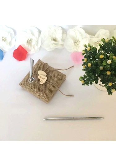 Xiyyadms Düğün Misafir Defteri İmza Seti: Gümüş Renkli Kumaş Kalem + Kalemlik - Nikah, Nişan Ve Özel Günler İçin