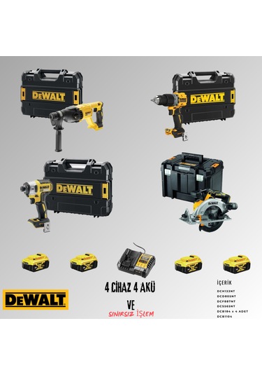 Dewalt DCH133NT + DCD805NT + DCF887NT + DCS565NT 4 Adet 5 Amper Akü + Şarj Aleti Set