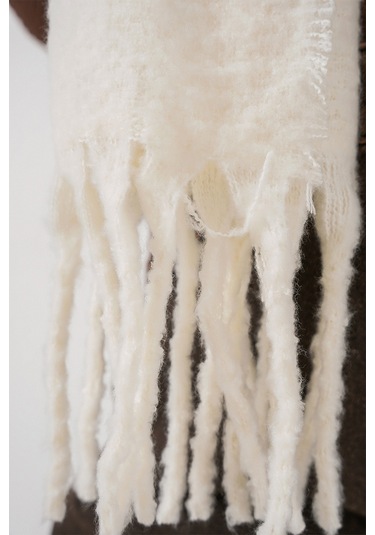 Kadın Yumuşak Dokulu Kalın Şal Atkı 15951 - Ekru Ekru