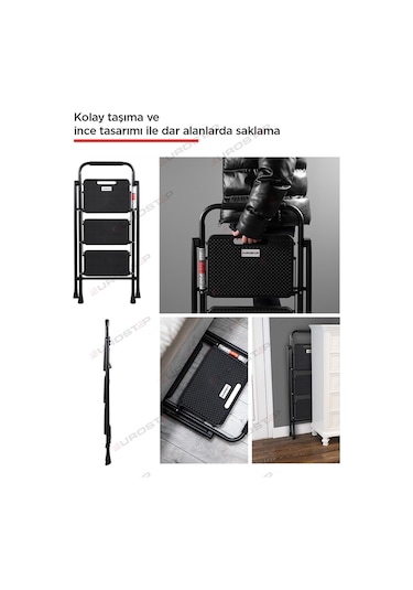 3 Basamak Siyah Merdiven Geniş Basamaklı EUROTOWER