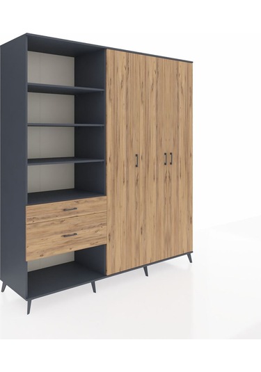 Kronos Dolap 16 Raflı 2 Çekmeceli 3 Kapaklı 220x59x243 Antrasit-çam/çam Atlas Çam/atlas Çam