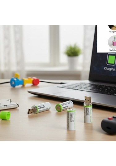 Mercansa Usb Şarjlı 1450mah Aa 1.2v Lityum Kalem Pil - 4'lü Set, Tekrar Şarj Edilebilir Uzun Ömürlü Dönüştürülebilir Batarya