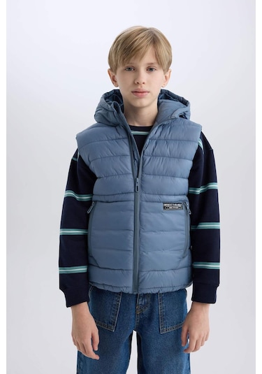 DeFacto Erkek Çocuk Su İtici Kapüşonlu Fermuarlı Şişme Yelek D5907A825SPIN13