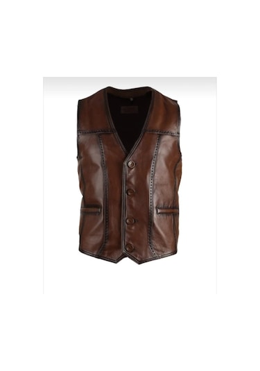 New Zaya Leather Hakiki Erkek Deri Yelek