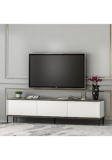 İmaj Tv Ünitesi, Tv Sehpası Traverten/gold - Beyaz Beyaz