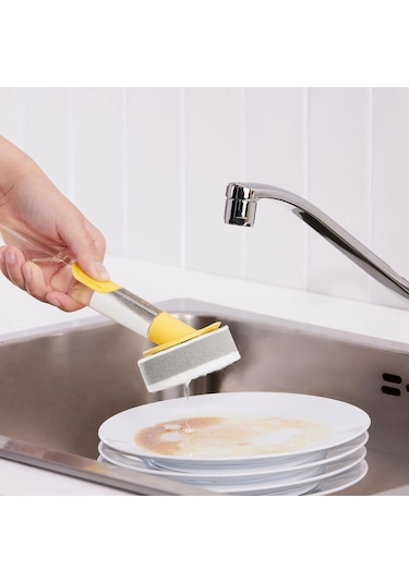 Süngerli Deterjan Hazneli Bulaşık Fırçası Ikea Saplı Fırça Sarı