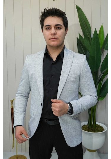 Bys Beystil Sivri Yaka Lacivert Kırçıllı Blazer Ceket Garcia - Slim Fit