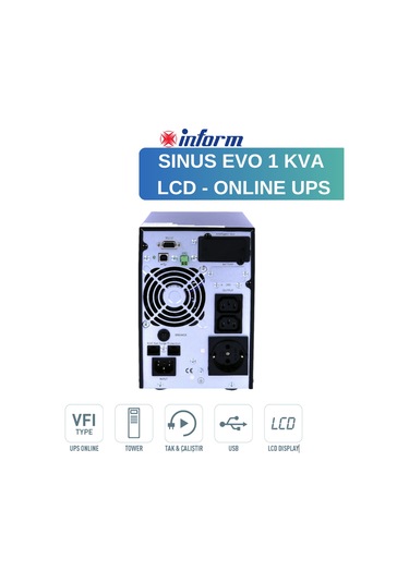 İnform Sinus Evo 1 KVA Online Ups Lcd Ekranlı Güç Kaynağı 2 x 12V 7Ah
