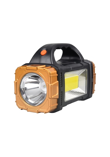 Ranyeek Güneş Enerjili Led El Feneri, 7 Işık Modu, Ön-arka Çift Işık, Yan Lambalı, Powerbank Fonksiyonu, Taşınabilir Kamp Işığı Altın Temel Model Altın