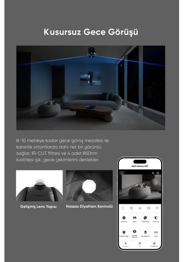 Şımart Akıllı Wi-fi 1620p 3k Ultra 360 Kamera