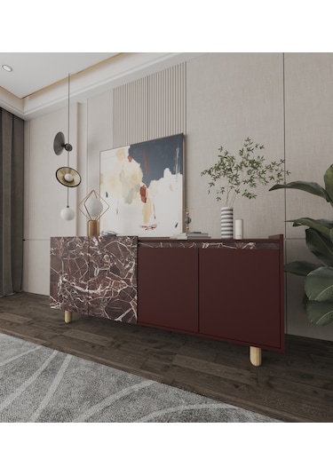 Ravenna Modern Konsol 180 Cm Mermer Desen - Bordo