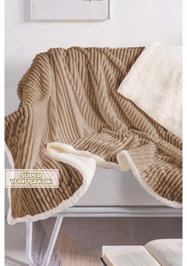 Sherpa Battaniye Çift Kişilik Çizgili Yumuşak Peluş Wellsoft Yatak Örtüsü