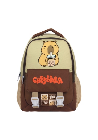 Capybara Erkek Çocuk İlkokul Okul Sırt Çantası - Kahverengi - Bej - 5200 Çok Renkli
