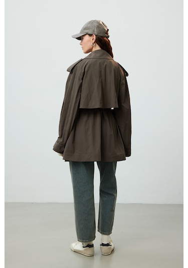 Manuka Lızbon Oversıze Kısa Trençkot Vizon