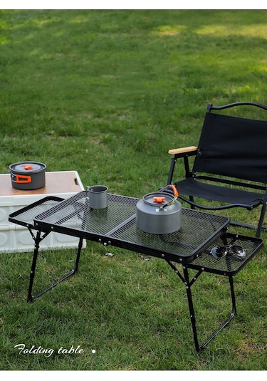 Taşınabilir Katlanır Kamp Masası Hafif, Dayanıklı, File Yüzeyli Outdoor Piknik Masası Siyah